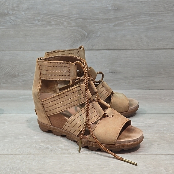 Sorel Women Joanie Ankle Lace Up Tractor Wedge Platform Sandals Boots Shoes Sz 9 - Picture 2 of 12